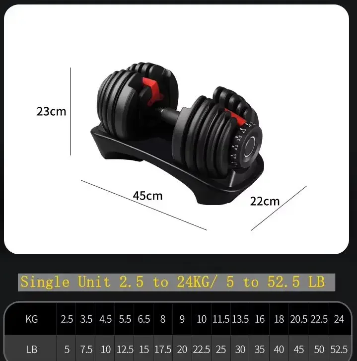 New Product Adjustable Dumbbells Set Factory Wholesale Eco-friendly 24KG/50Lbs Rubber Coated Portable Quick Adjustment Gym Fitne