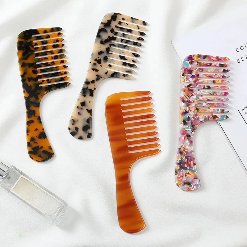 17.5CM Girl Wide Tooth Marbling Hair Comb Acetate Plate Comb Fashion Leopard Anti Static Hair Comb