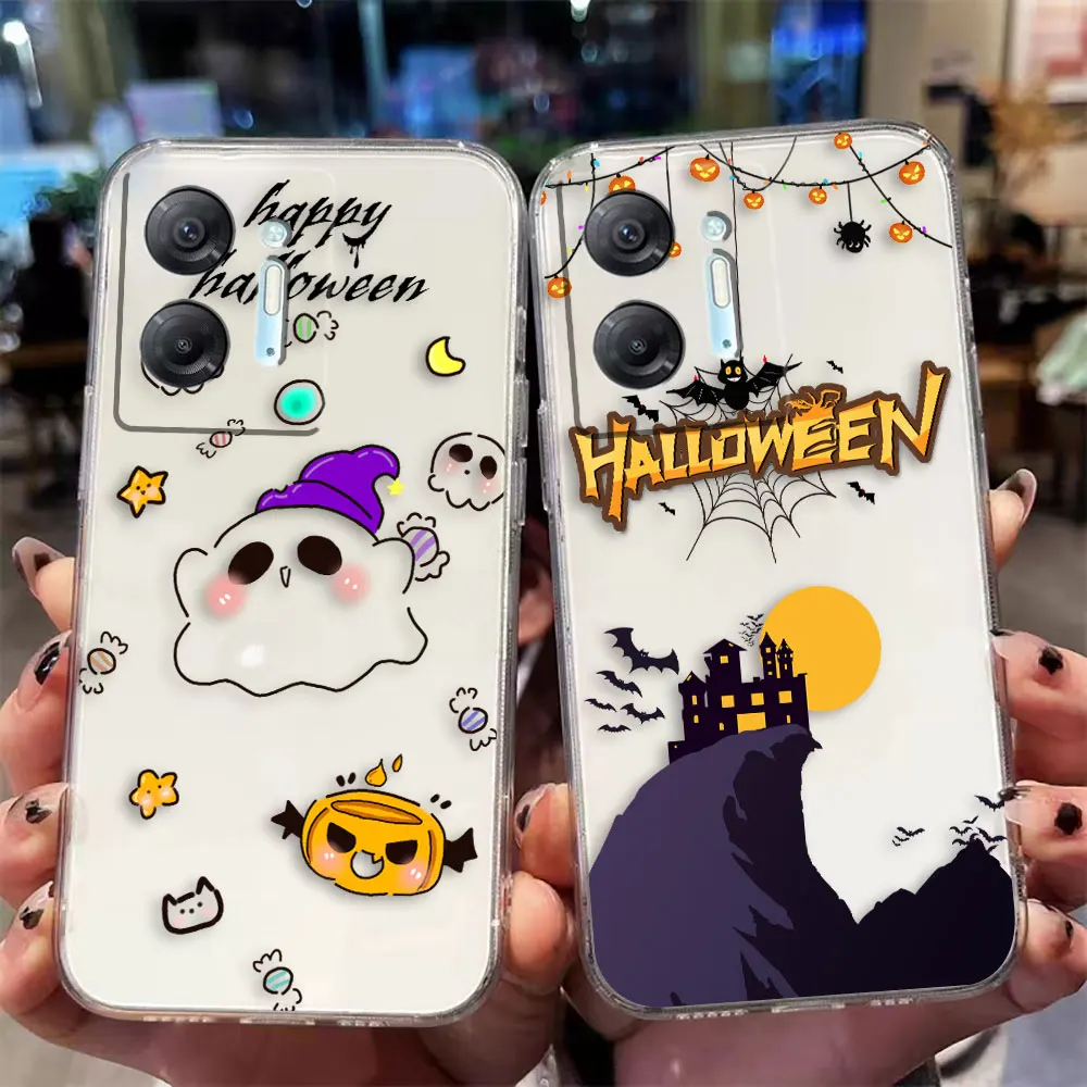 Clear Phone Case For Infinix HOT 9 10 11 12 12i 20 20s 30 30i POVA 2 3 4 PRO PLAY Case Shell Halloween Castle Ghost Pumpkin Bat