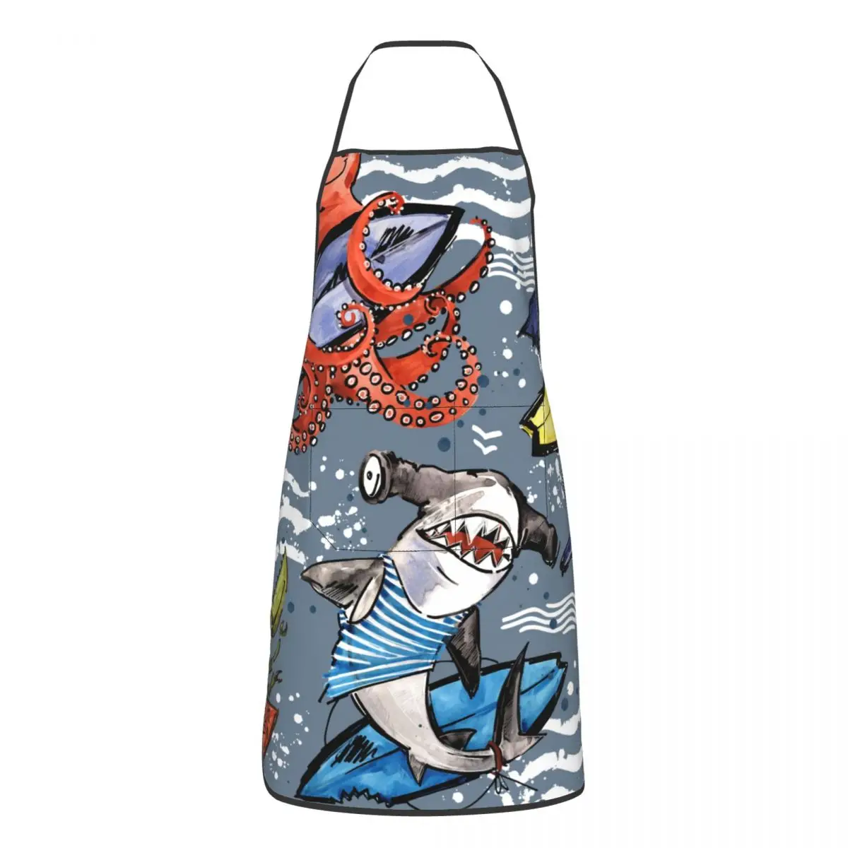 Cooking Baking Apron Ocean Octopus Shark Surfing Kitchen Restaurant Sleeveless Household Cleaning Tool Merchandises