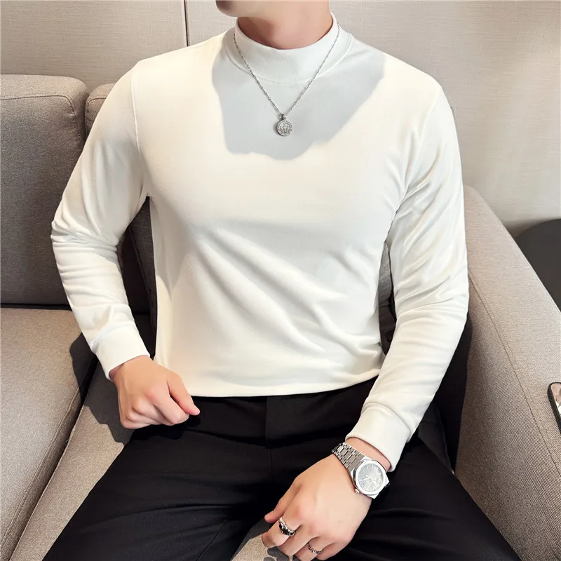 7a Antibacterial Antistatic Skin-friendly Base T-shirt Men High Elastic Winter Thick Double Sided Velvet Long Sleeve T-shirt