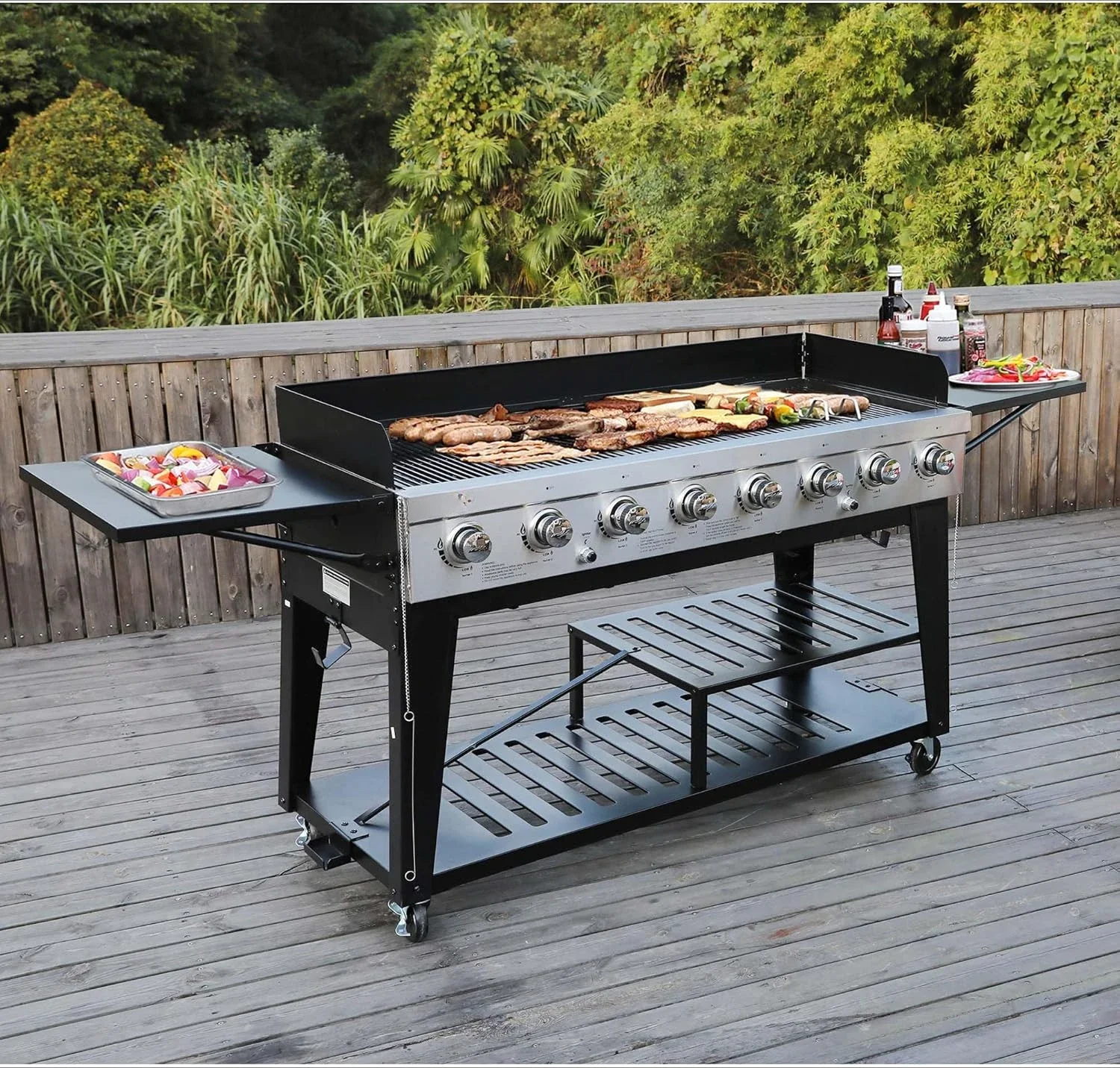 Event 8-Burner BBQ Propane Gas Grill with Cover, Picnic or Camping Outdoor