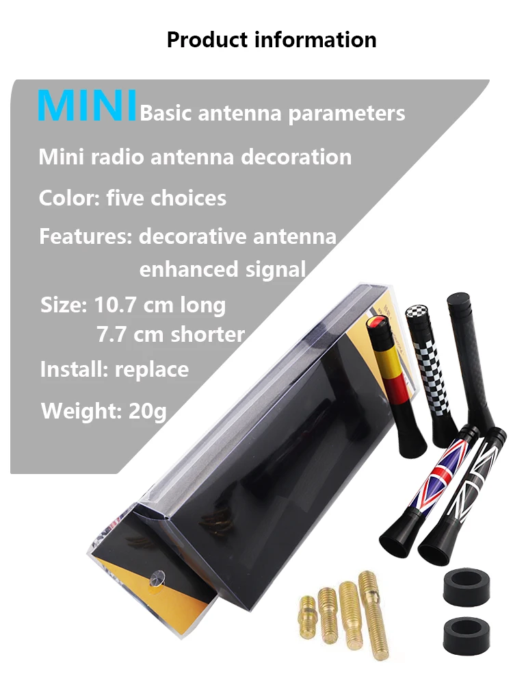 7,7 cm/10,7 cm Universelle kurze Autoantenne mit Union-Jack-Flaggenmuster, Dekor-Radioantenne, rostfrei, mit kompletten Montageadaptern – Detail 7