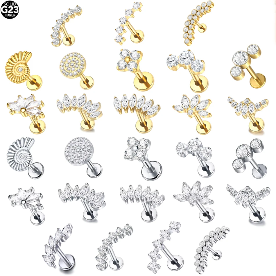 5Pcs/lot G23 Titanium Labret Piercing Lip Stud Tragus Zircon Earring for Women Ear Cartilage Tragus Internal Thread Body Jewelry
