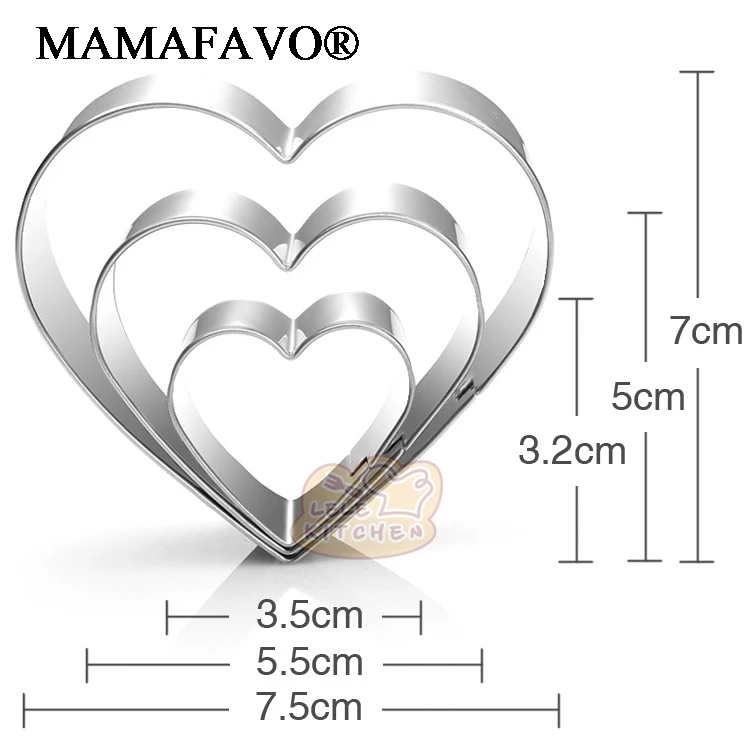 3 Size Stainless Steel Heart Shape Cookies Cutters Fondant Cake Decorating Tools Mold Kitchen Bakeware H916