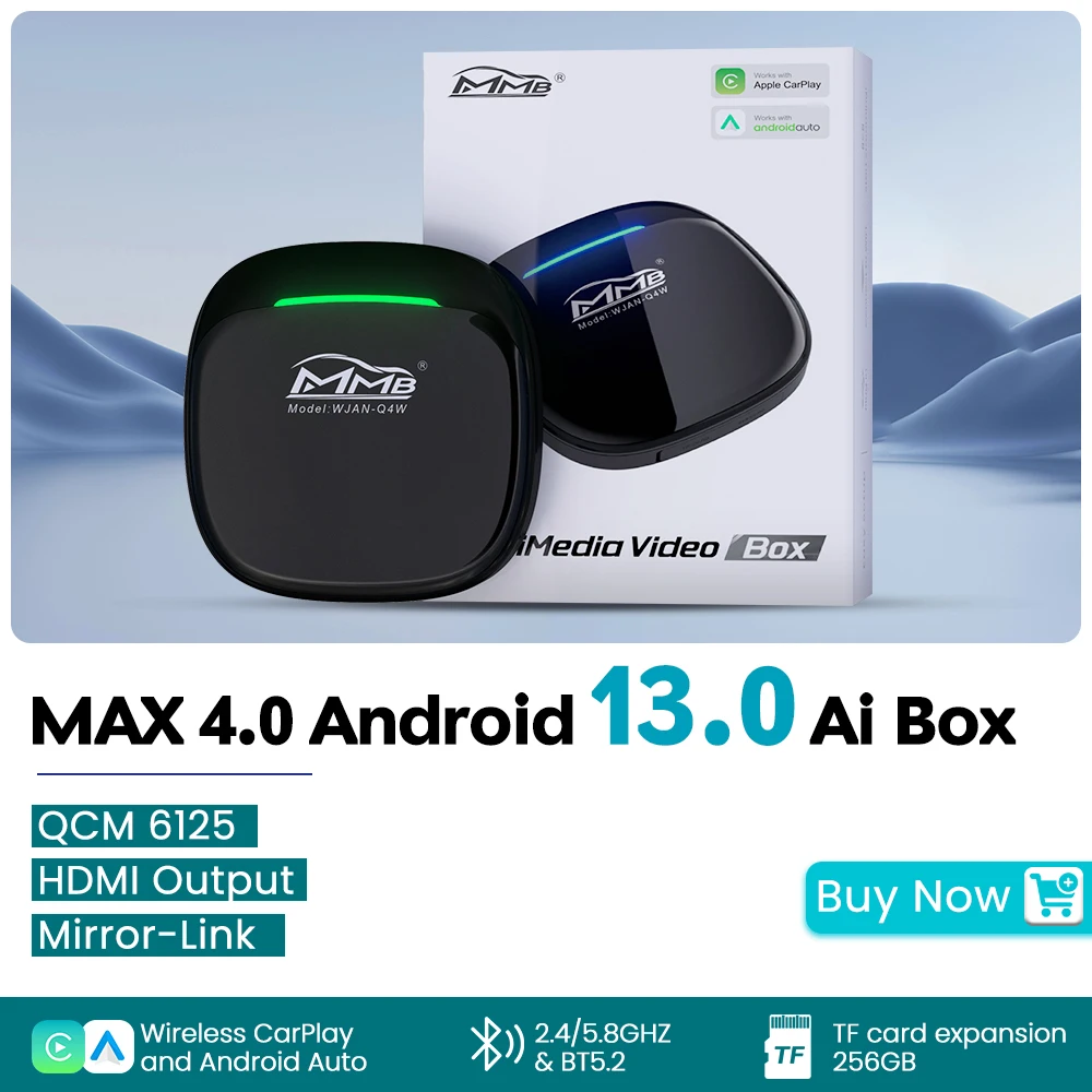 MMB MAX 4.0 Wireless CarPlay Ai Box Android 13 QCM6125 8-Cores Android Auto Adapter 8+128G Mirror-Link HDMI Output Fota Upgrade 