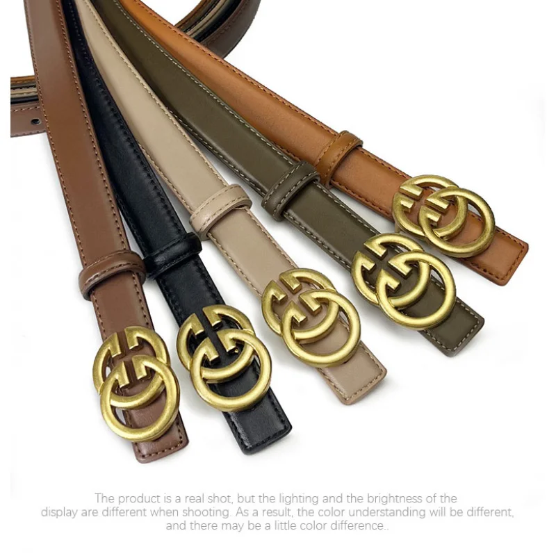 حزام جلدي نسائي ماركة فاخرة سلسلة خصر للجينز والفساتين إبزيم هرمي رجعي أحزمة مزدوجة الجوانب