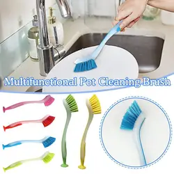 1pc Pot Cleaning Brush Vertical Multifunction Kitchen Suction Cup Type Sink Cleaning Scrub Brush Long Handle