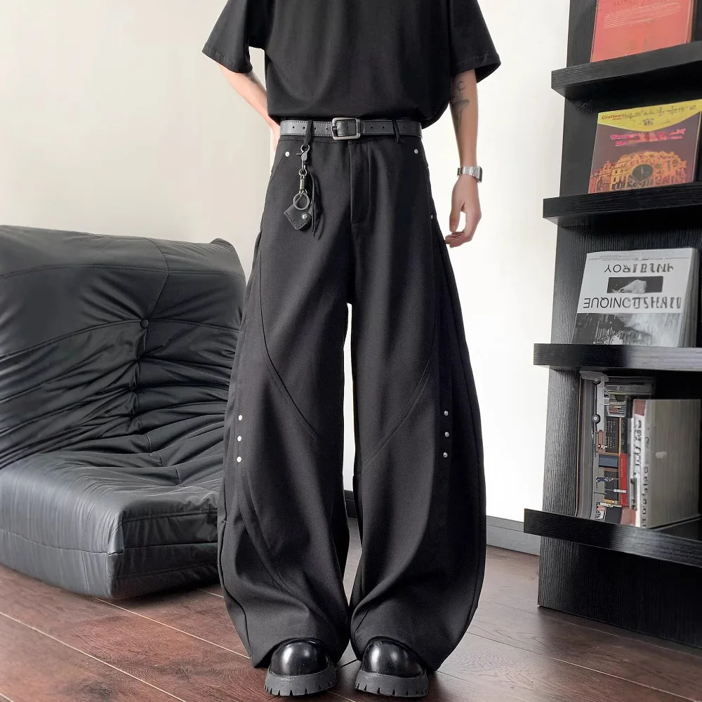 

Мужские костюмные брюки, брюки Cleanfit, черные брюки с высокой талией, драпированные, повседневные, свободные, с широкими штанинами, дизайн унисекс