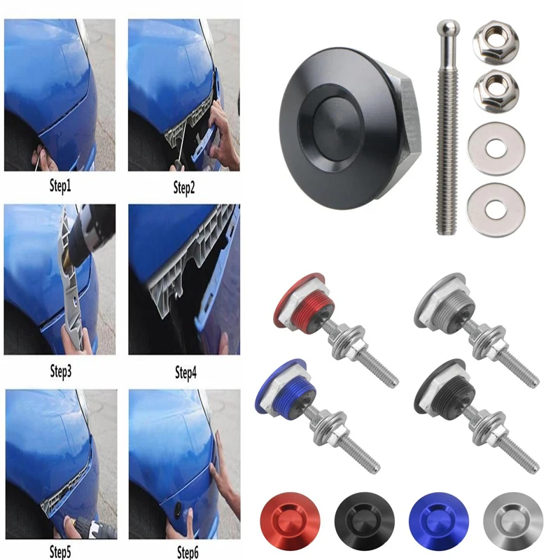 

Aluminum Universal 30mm Push Button Bonnet Hood Pin Lock Clip Kit Quick Latch Release Engine Bonnet Lock Exterior Parts Articles