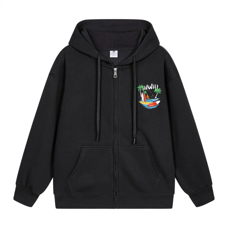 

Men's Zip-Up Hoodie Colorful Design On Black Hoodie 2025 New Style Casual Couples’ Style Couples’ Style