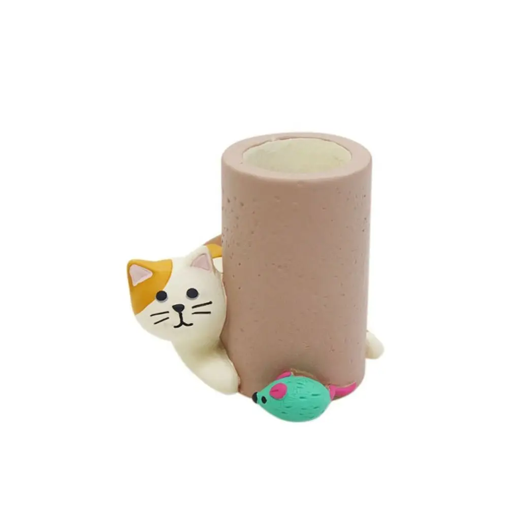 

Cat Ornaments Desk Pen Holder Resin Small Desk Organizer Single Pencil Holder High Appearance Cosmetics Makeup Organizer
