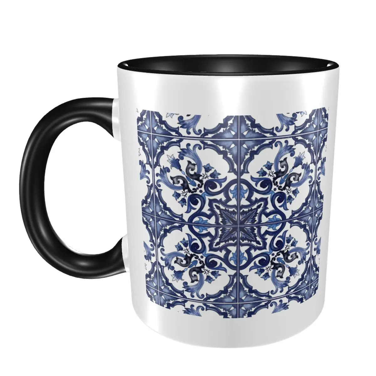 Blue Ornate Floral Mediterranean Sicilian Tile Mug Funny Ceramic Coffee Cups Tea Mugs Milk Cup Drinkware Gifts for Friends