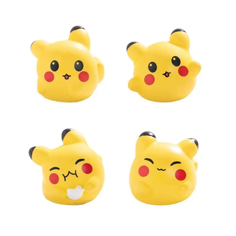 4 szt. Anime Kreskówka Uroczy Pikachu Antystresowy Model Ozdobny na Biurko Komputerowe Mini Figurki Lalki Urocza Zabawka Dekoracja Samochodu
