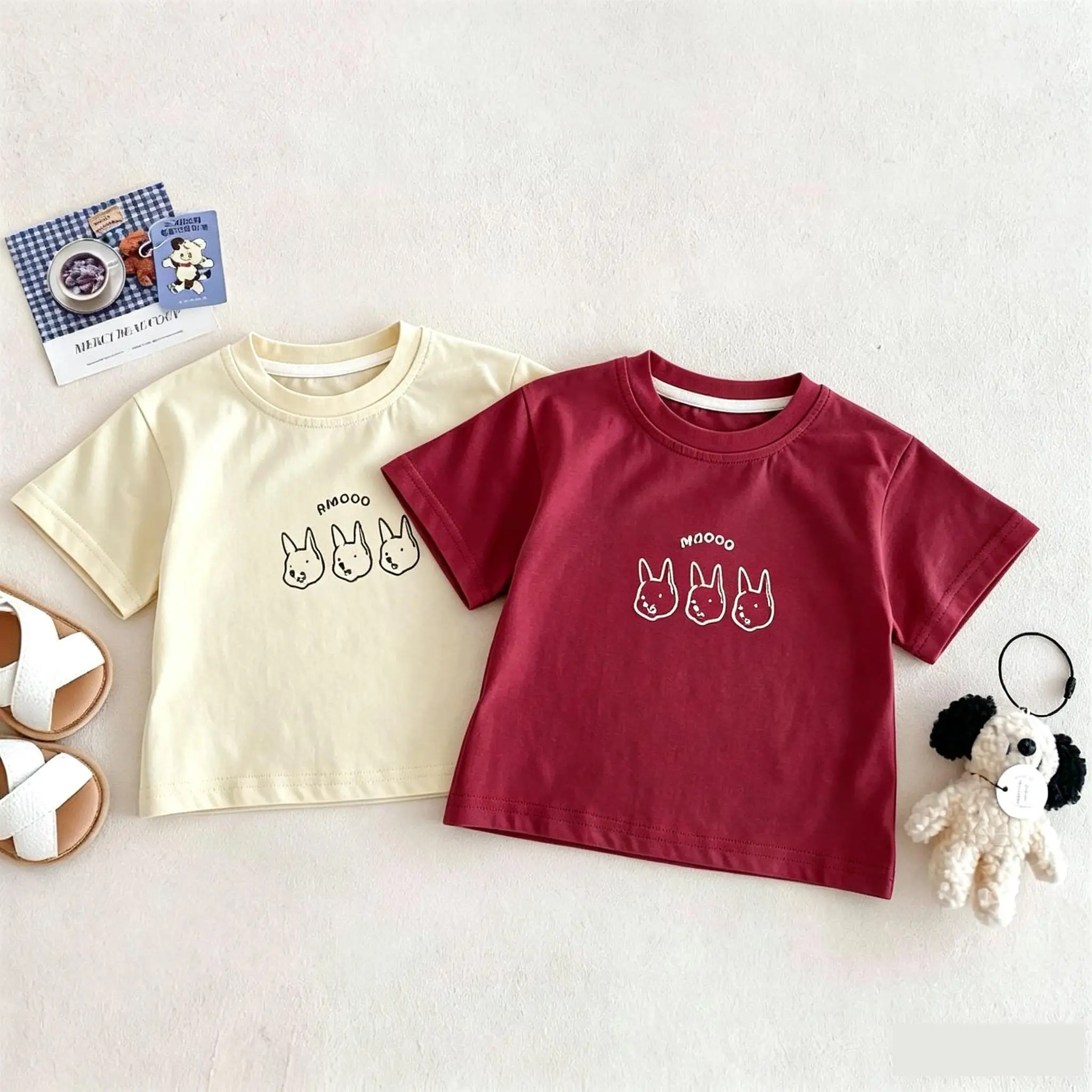 Simple Versatile Girl's Clothes T-shirt Summer Thin Loose Casual Printed Short Sleeve Tees Tops Children's Wear Cotton T Shirts