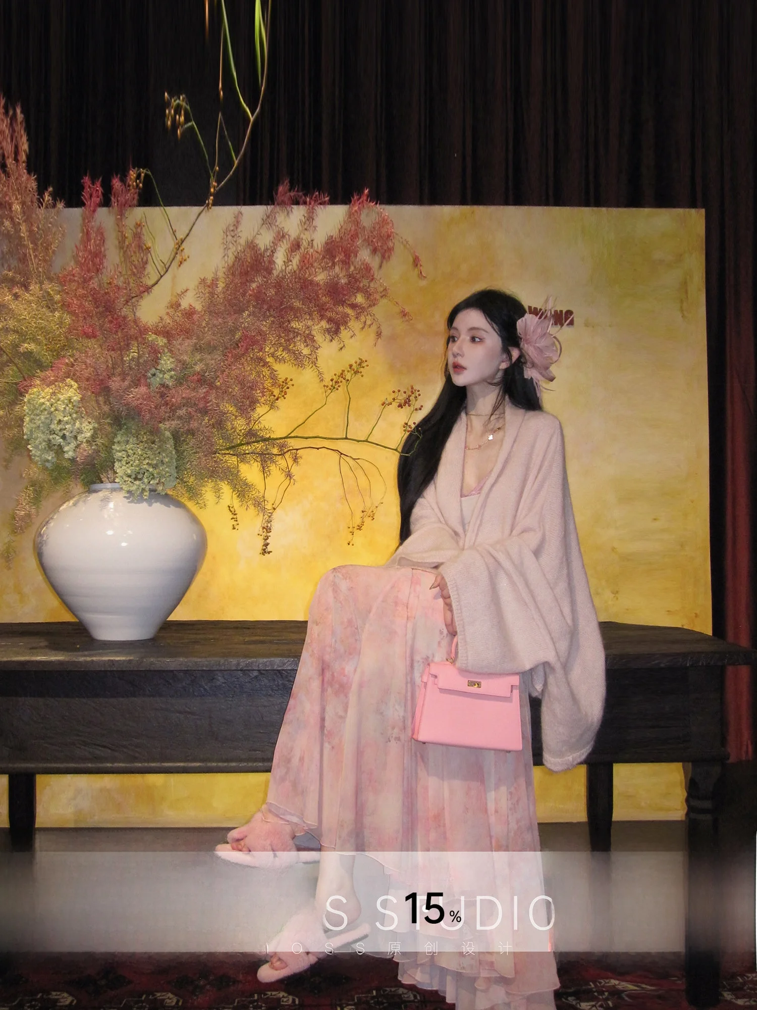 

Moss Studio New Chinese Sle Floor-Length f Skirt Women's Chiffon Printed Pleated Draped Skirt Breathable High Waist A-Li...