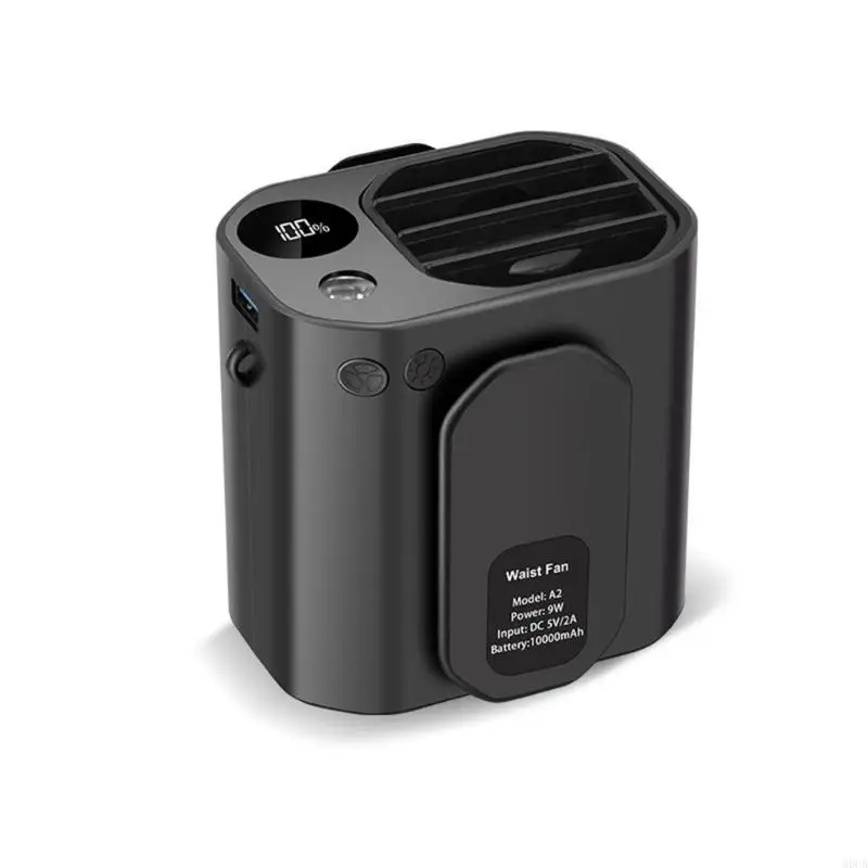 M6CB 휴대용 재충전 가능한 목 매달려 팬 웨어러블 블라드리스 전기 허리 클립 팬 캠핑 사용을위한 LED 조명