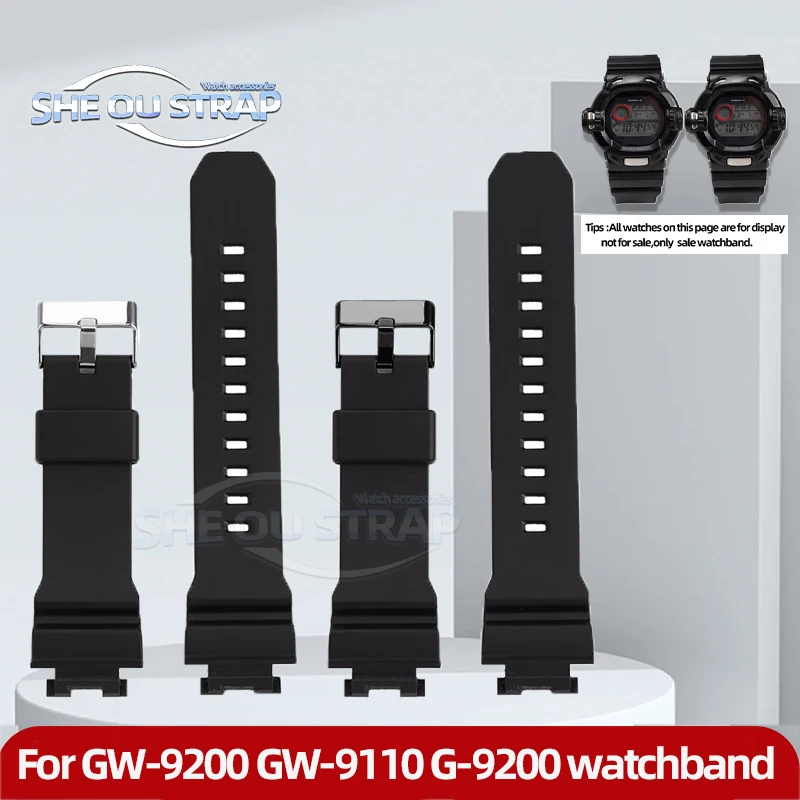 حزام ساعة جل السيليكا الأسود لساعة كاسيو جي شوك GW-9200 GW-9110 G-9200 حزام الساعات GW9200 GW9110 G9200 ملحقات ساعة رجالية مطاطية