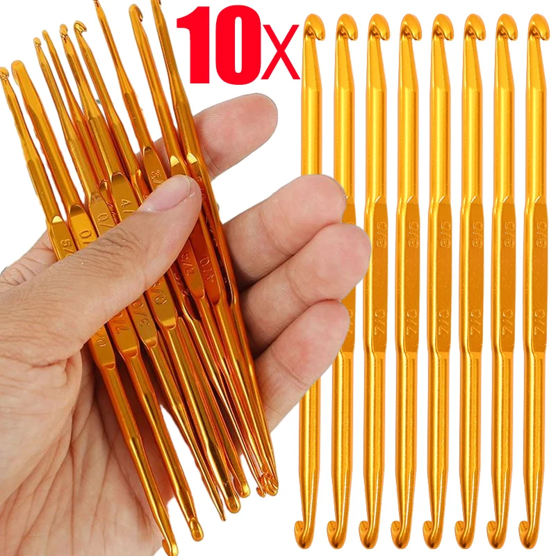 Aluminum Alloy Double Head Crochet Hooks Gold Knitting Crochet Needles DIY Hand Weave Clothing Knitting Accessories Multisize