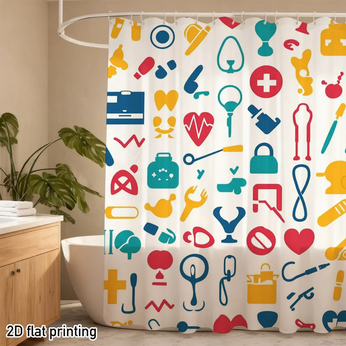 

Medical Shower Curtain Medical Icons Stethoscope Hospital Symbols Nurse Student Decor Colorful Flat Design Gynecology Pediatrics