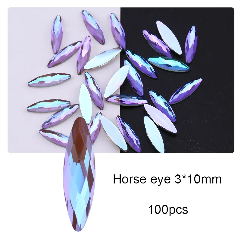 22Colors 3*11mm Horse eye Boutique Flat bottom nail art rhinestones Glass crystal 3D nail decoration Multiple shapes wholesale