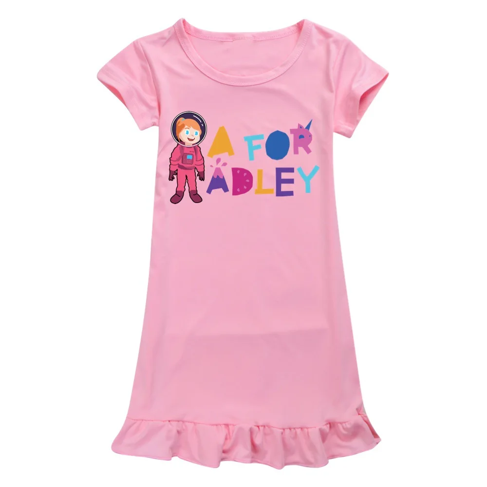 A For Adley Kids Nightgown Cartoon Toddle Nightdress Girl Sleepwear Nightie Summer Short Sleeves Nightwear Child Clothes