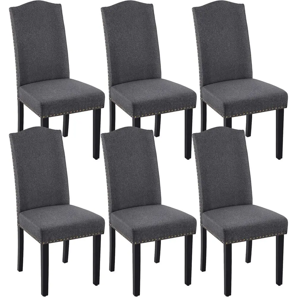 

Set of 6 Upholstered Dining Chairs with Nailhead Trim and Solid Wood Legs, Suitable for Kitchen, Dining Room, Living Room, and R