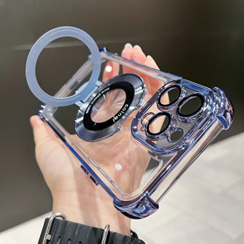 Luxuriöse Galvanisierte Hülle mit Halterung für iPhone 17 16 15 14 13 12 Pro Max 11 Stoßfeste Magnetische Halterung für Magsafe