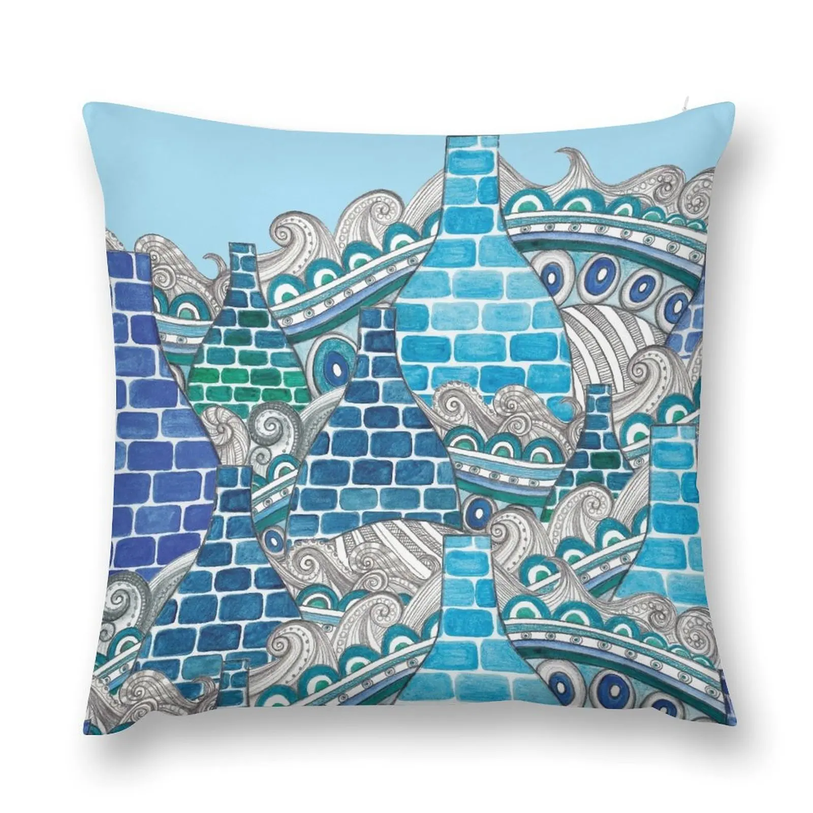 STOKE ON TRENT: BLUE ABSTRACT KILNS Throw Pillow Cushions Home Decor Sofa Cushions pillows decor home pillow