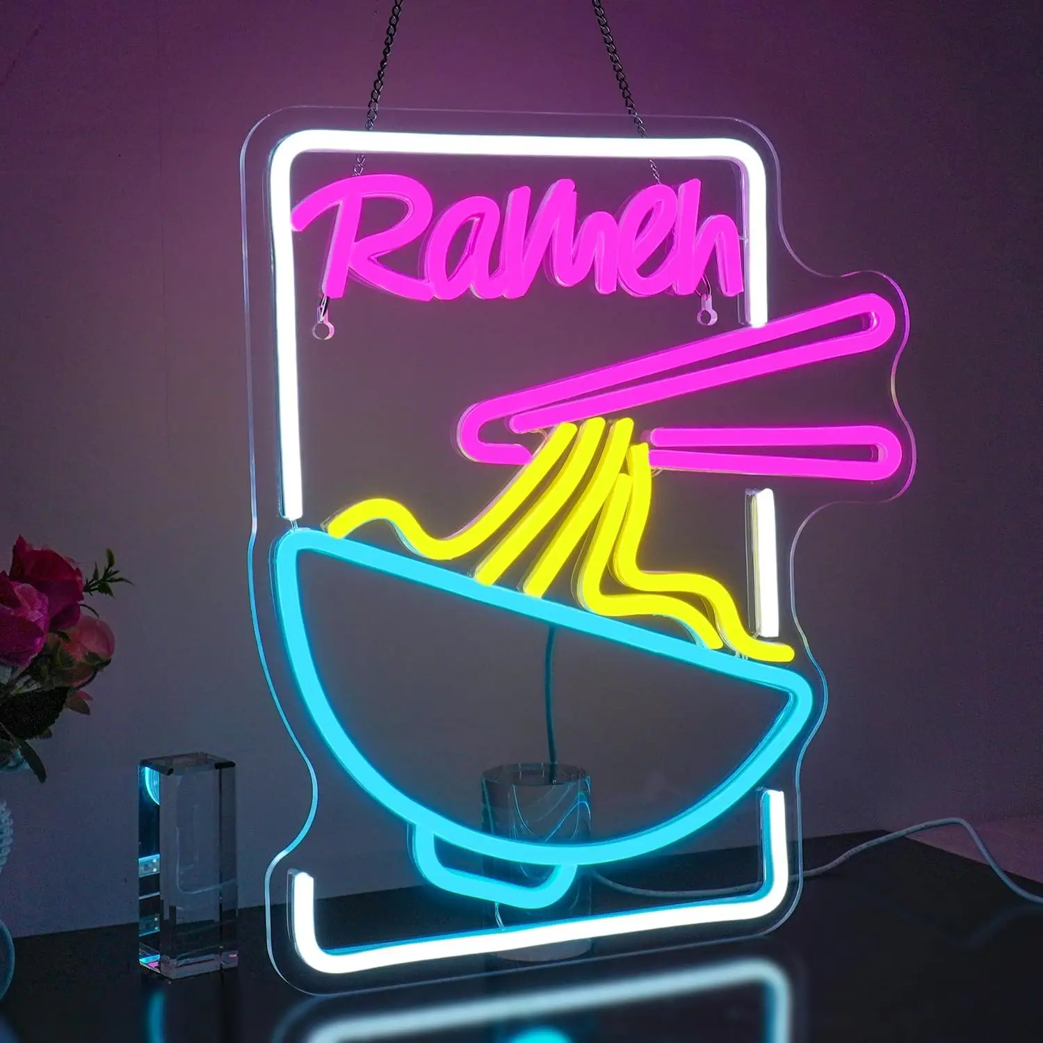 Ramen Neon Sign Noodle Neon Light Sign for Wall Decor with USB for Restaurant Ramen Shop Window Kitchen Noodle Shop Decorations
