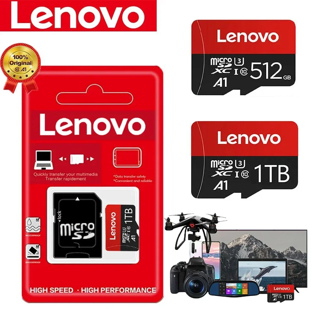 بطاقة ذاكرة Lenovo Micro SD 100% TF فئة 10 عالية السرعة A1 256GB U3 4K Cartao De Memoria Flash Memory TF Mecard C10