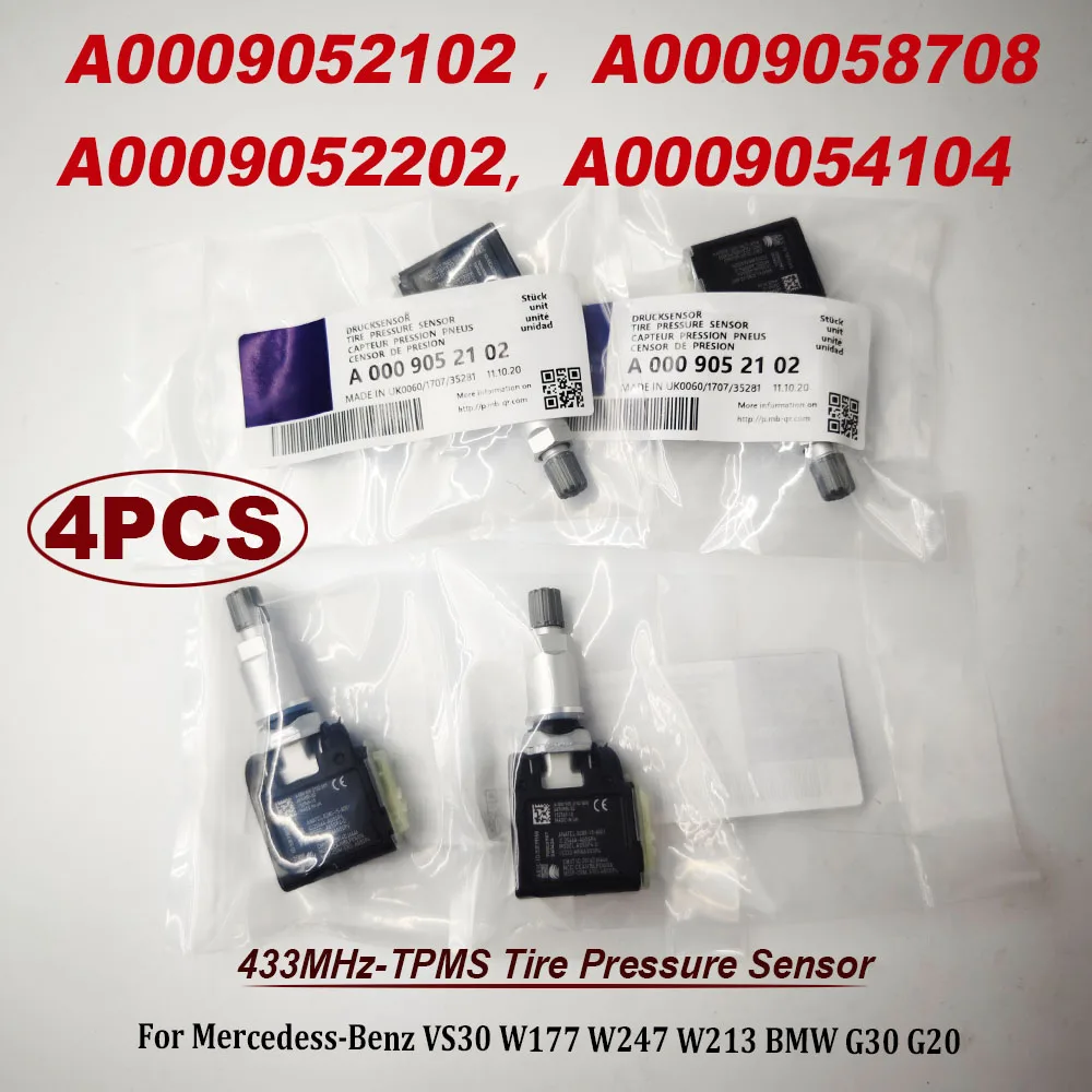 NEW 4PCS A0009052102 433MHz TPMS Tire Pressure Sensor For Mercedess-Benzz VS30 W213 B-MW G30 A0009058708 A0009052202 0009052102