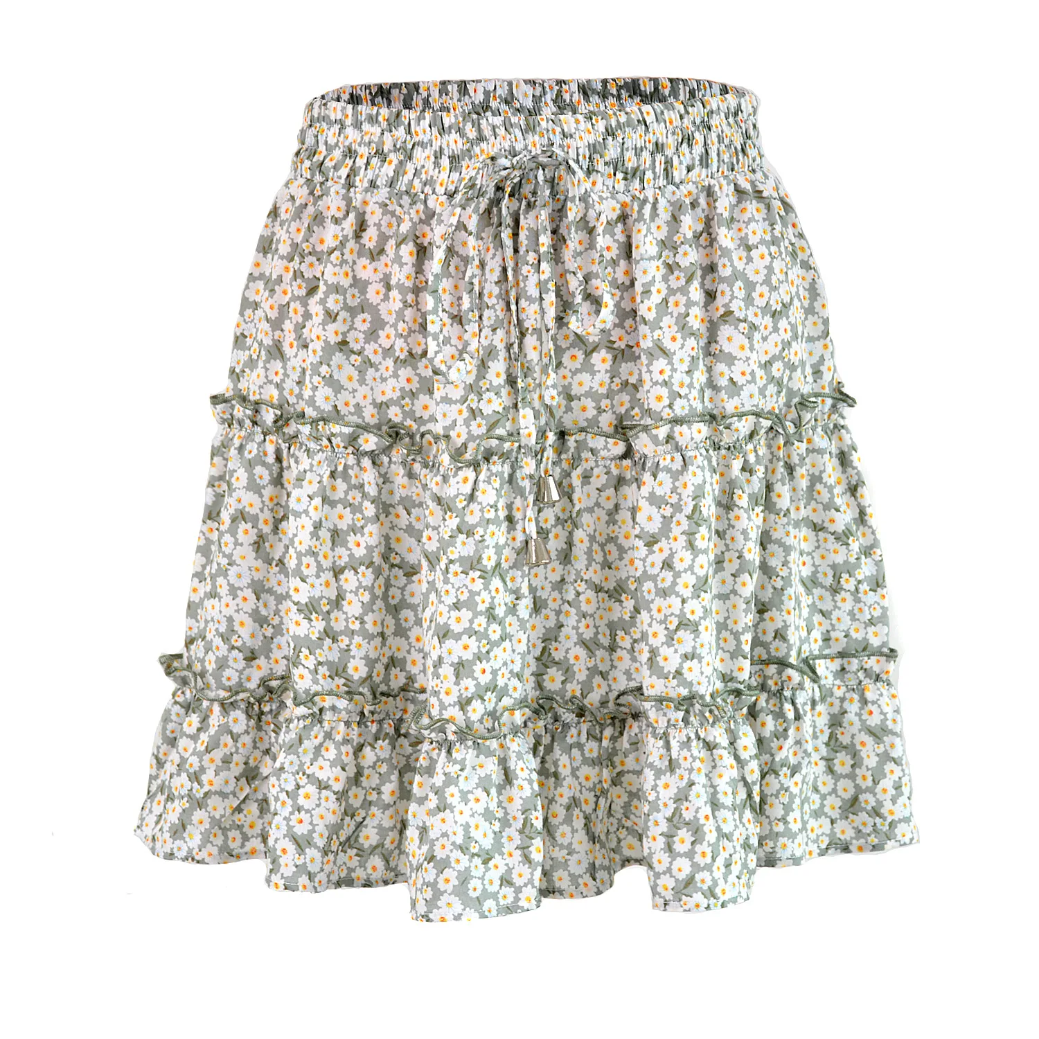 Summer Skirts New Wonderful Wizard Fragmented Flower Half length Skirt High Waist Versatile Skinny Wrinkled A-line Swing Skirt