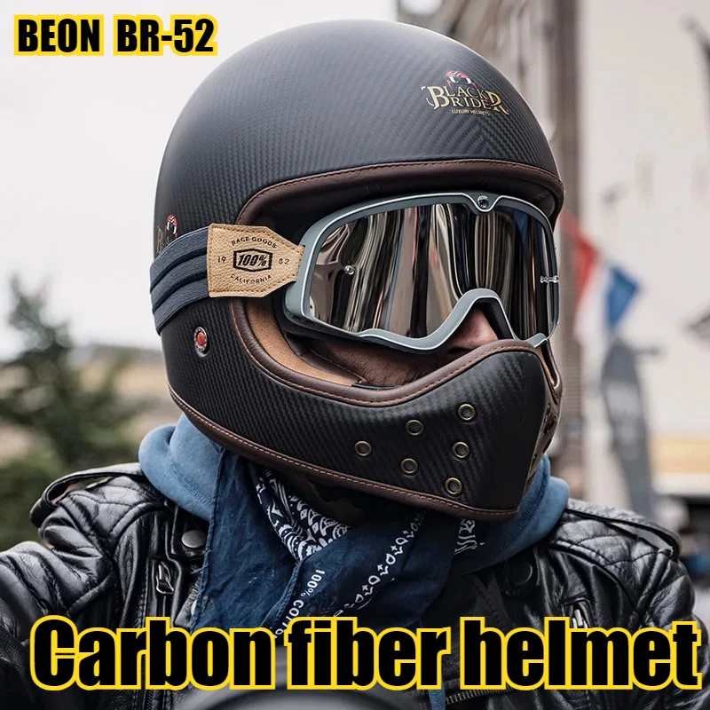 

BEON BR-52 Carbon Fiber Motorcycle Retro Full Helmet Men Women Motorcycle Helmets Locomotive Racing Four Season Casco Moto