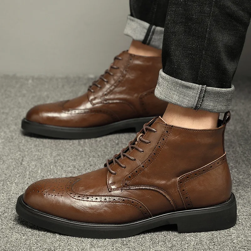 

Luxury Brand Leather Shoes Men Boots Winter Formal Leather Oxfords Shoes Dress Boots Chelseas Commercial Affairs Ankle Men Boots