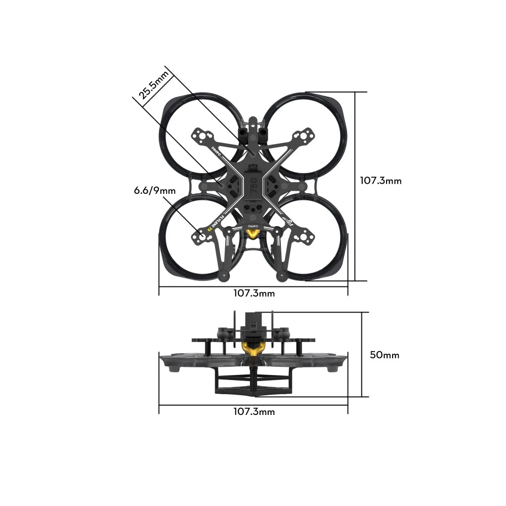FLYWOO FlyLens 75 Frame kit 1.6inch FPV drone Frame kit compatible with O3ite / O4 / O4PRO