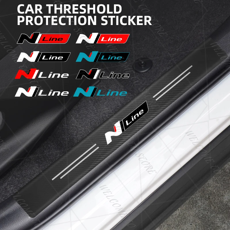 

For N Line LOGO Veloster I30 Ioniq Tuscani Elantra 4/5PCS 1Set Carbon Fiber Car Door Sill Guard Trunk Cover Protector Stickers