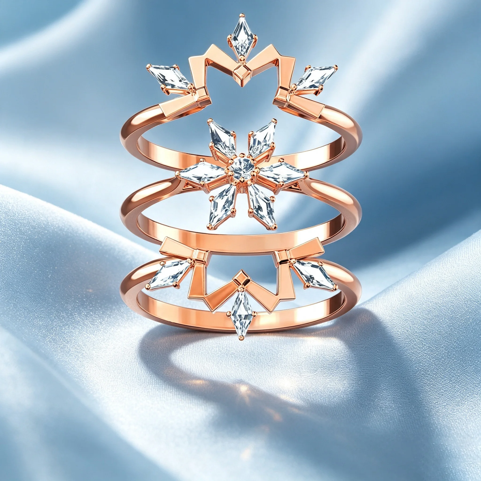 Women's Multilayer Stackable Open CZ Butterfly Floral Ring