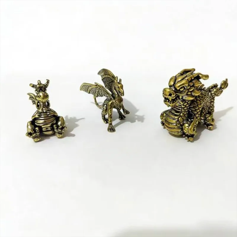 Pure Brass Good Luck Dragon Statue Feng Shui Decor, Home Office Desk Ornament, Lucky Charm Figurine for Positive Energy