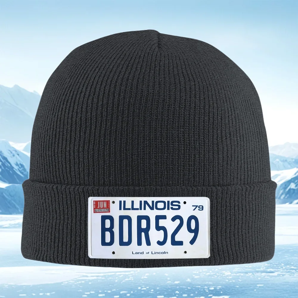 2026 Illinois license plate vintage numbers Men Women Unisex Knitted Hat Beanie Pullover Cap Winter Thermal Warm Christmas Outdo