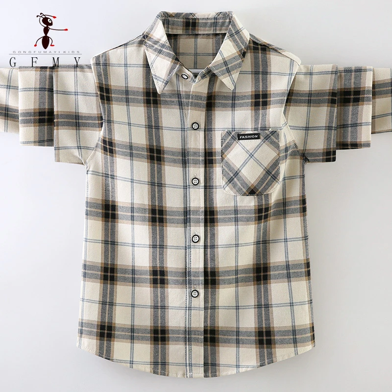 GFMY الأطفال منقوشة قميص 100% القطن المتوترة قميص الأولاد الوقوف طوق كم طويل سترة غير رسمية ربيع الخريف الأطفال بلايز