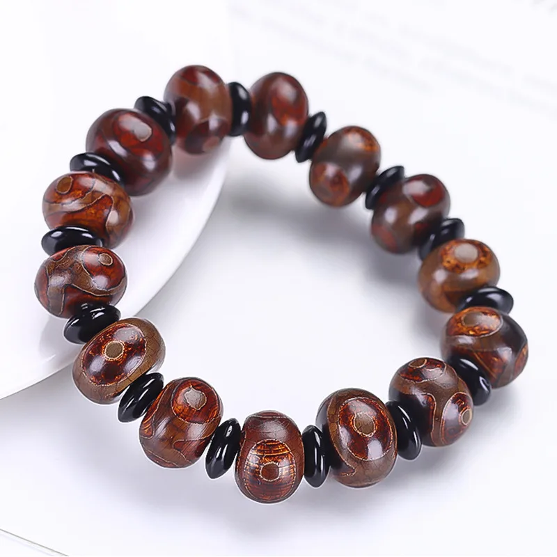 

Agate beads hand string black jade bracelet Hotan Jade black sapphire bucket beads bracelet cylinder men's hand string jade