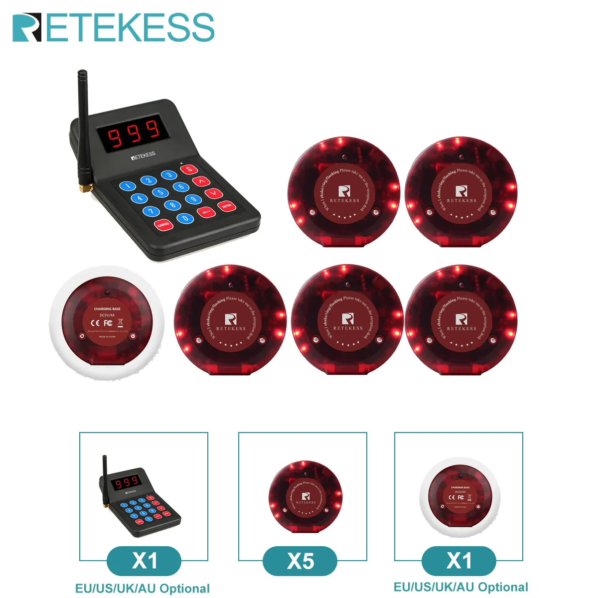 RETEKESS T119 Draadloos Restaurant Oproepsysteem Coaster Vibrater Buzzer Ontvanger 2-weg opladen voor Cafe Food Trucks - afbeelding 1