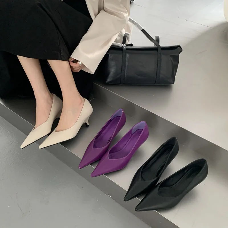 2026 Spring New Brand Women Pumps Shoes Fashion Pointed Toe Shallow Slip On Single Shoes Thin Low Heel Boat Shoes New Woman