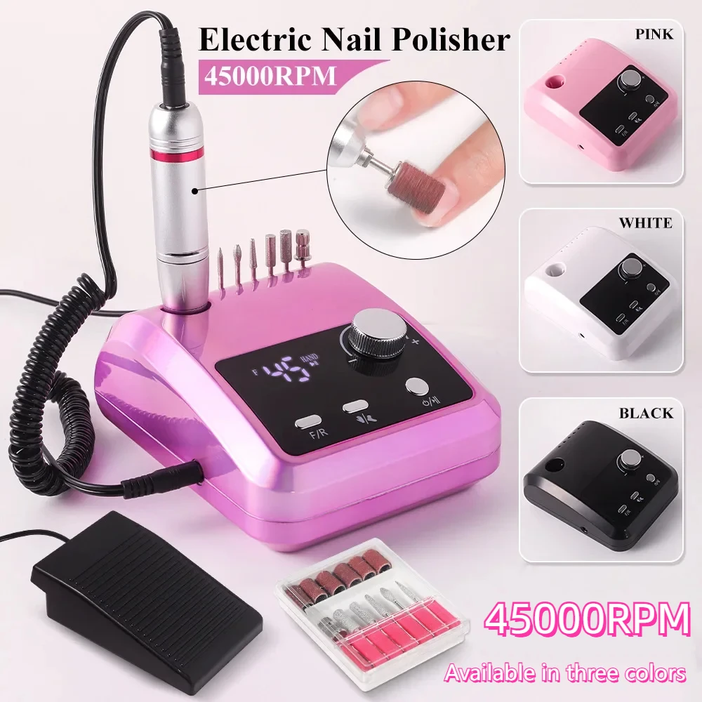 45000RPM Nail Polisher Machine Professional Electric Nail Grinder Nail Polish Remover Foot Grinding Equipment Nail Art