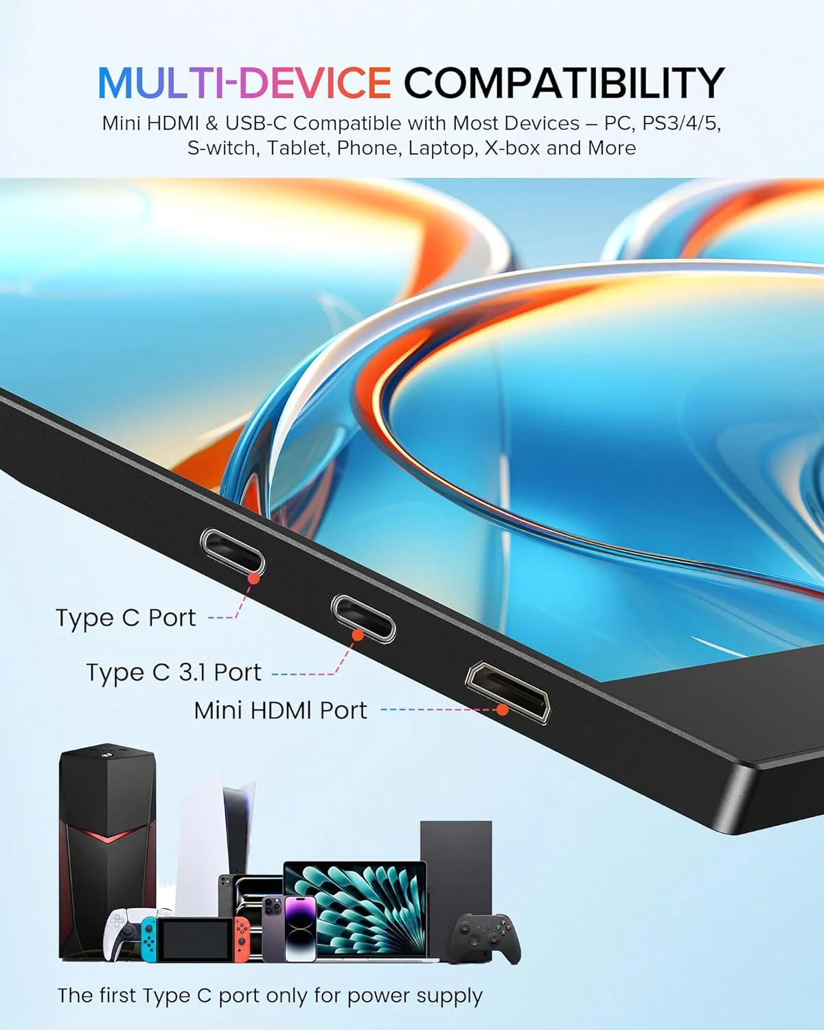 AHXJKA 17.3 Inch Portable Monitors 72%sRGB 1600*900P IPS With Type-C Mini HDMI For Laptop Phone XBox  PS4/5 Mac SwitchExtender