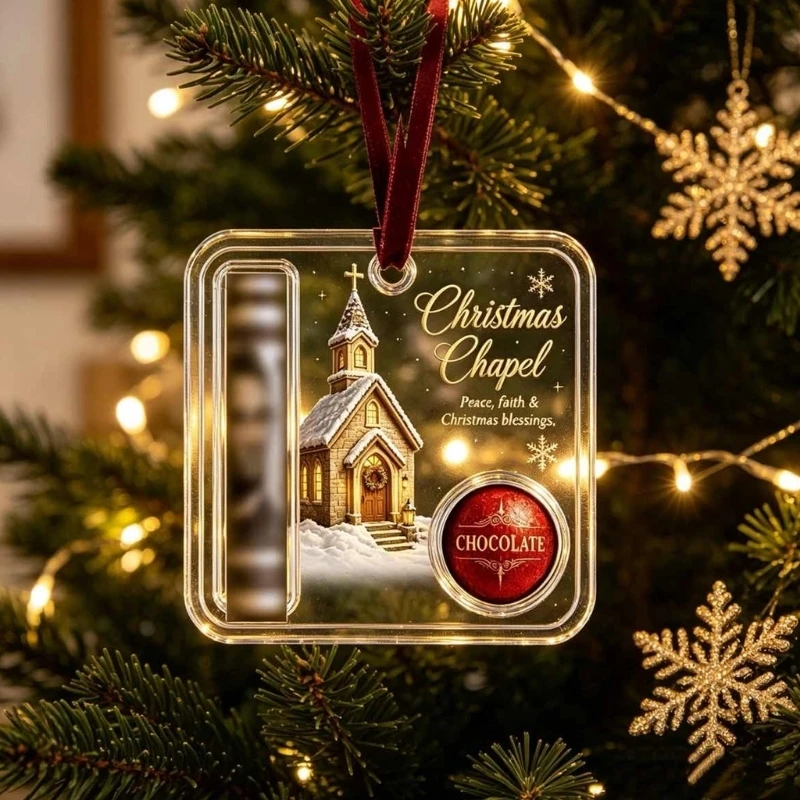 Acrylic Christmas Tree Ornament with Money Slot and Treat Pocket Design