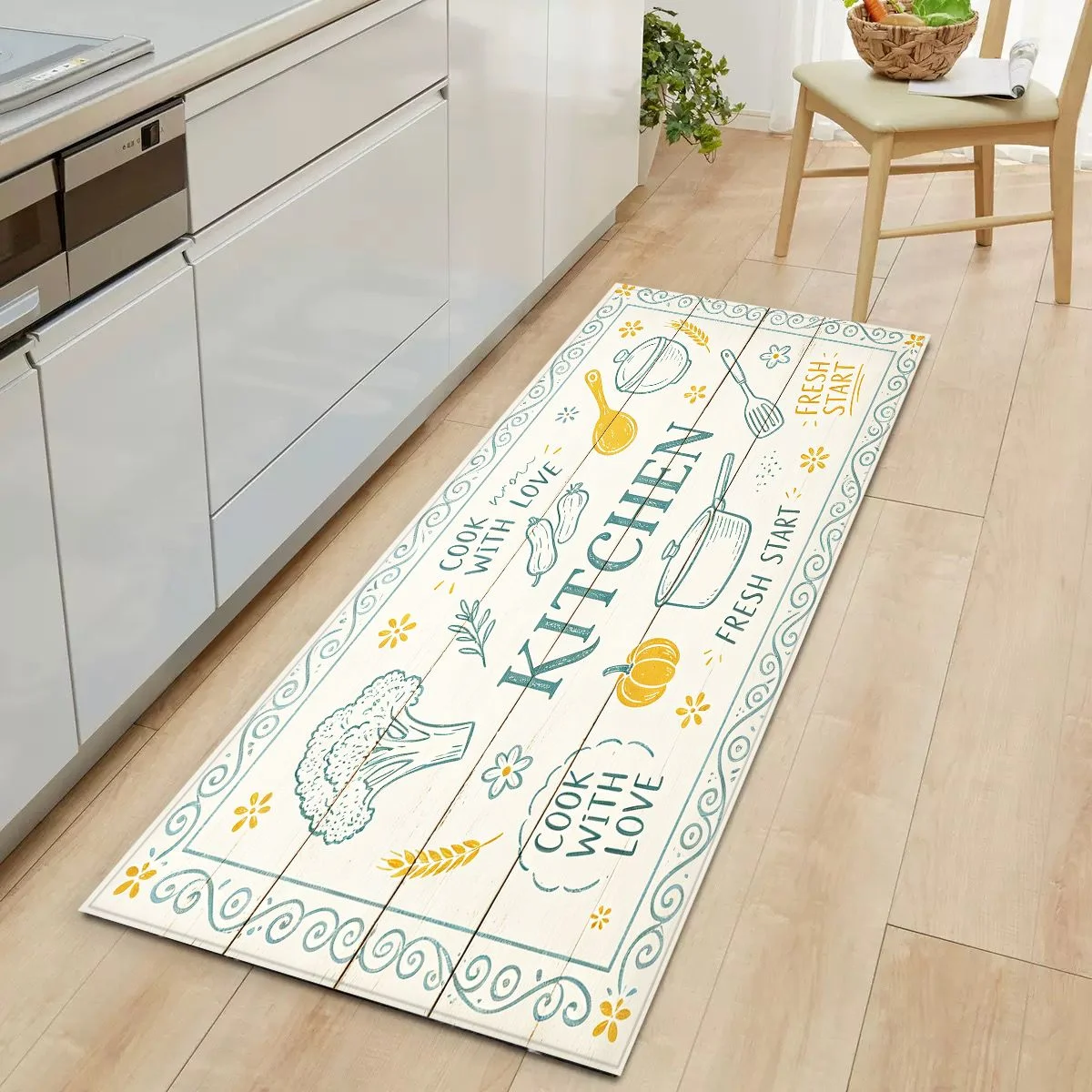 VIKAMA Light Wood Plank Kitchen Utensil Long Runner Rug Non Slip Oil Proof Washable Floor Mat For Sink Hallway Entry Home Decor