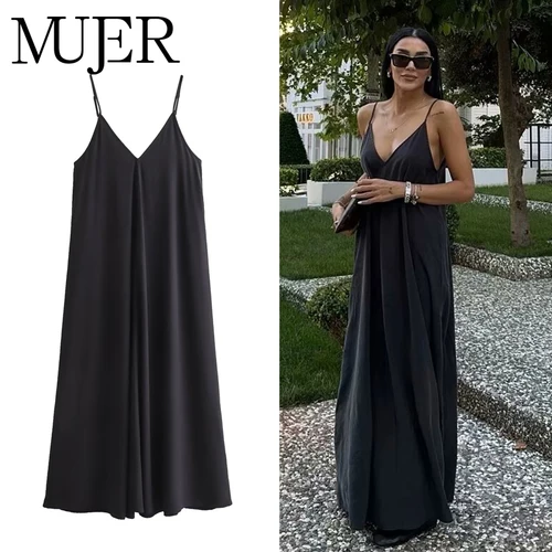 MUJER negro Slip vestidos largos para mujer vestido de verano drapeado rojo mujer 2025 Sexy vestido largo sin espalda mujeres vestidos de playa de verano