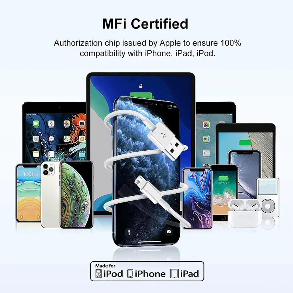 5 حزمة 2 متر 6.6FT TPE USB A إلى البرق كابل شحن الحبل آيفون 14 13 12 11Pro X XR XS ماكس 8 7Plus 2.4A USB كابل الإضاءة